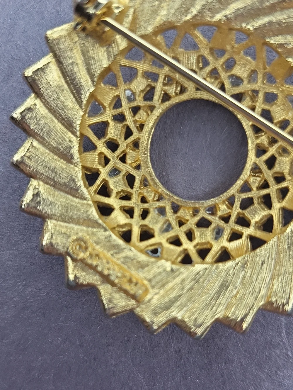 Sarah Coventry Gold-Tone Turquoise & Clear Crystal Round Floral Brooch